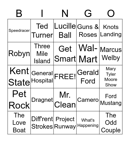 70's BINGO BASH Bingo Card