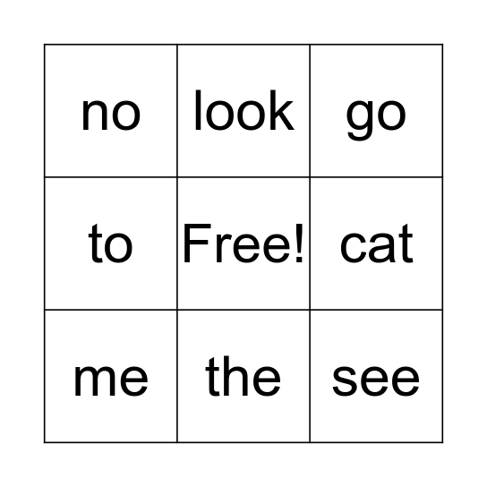 High Frequency Word Bingo Card
