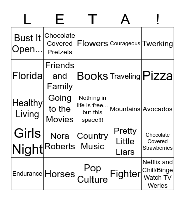 All About Leta Bingo!!! Bingo Card