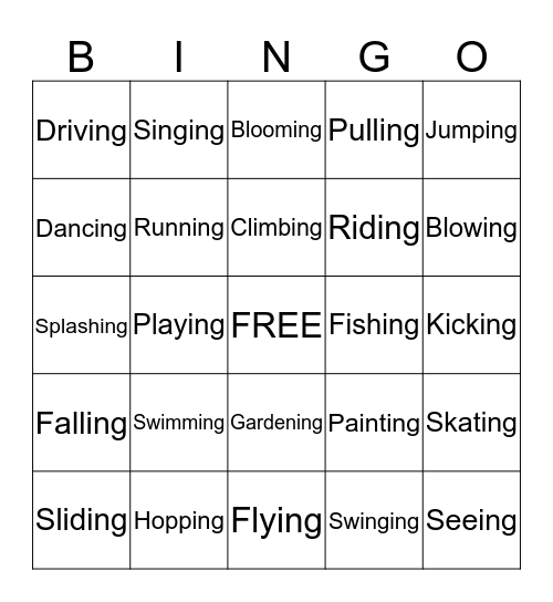 VERB + -ing Bingo Card