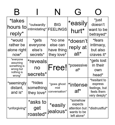 Scorpio Bingo Card