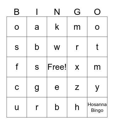 Hosanna House Montessori Bingo Card