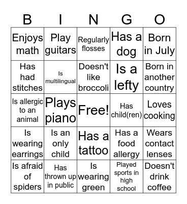 Getting to Know US Bingo Card