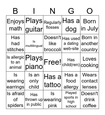 Getting to Know US Bingo Card