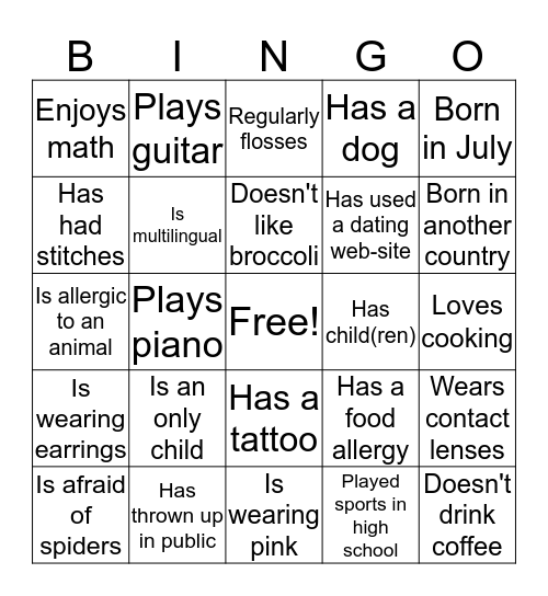 Getting to Know US Bingo Card