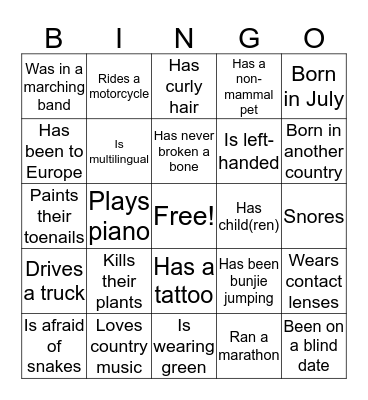 Getting to Know US Bingo Card
