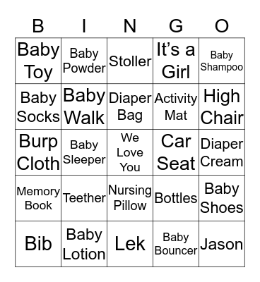 Baby shower  Bingo Card