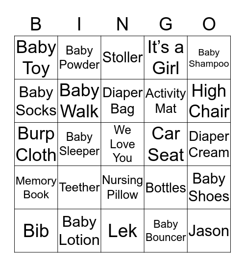 Baby shower  Bingo Card