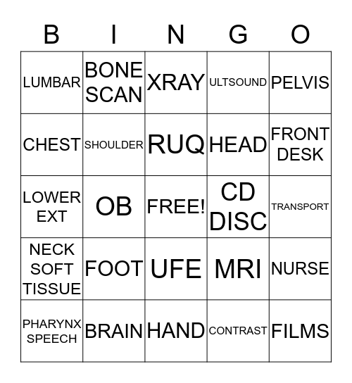 RADIOLOGY BINGO Card