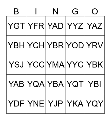 CANADIAN AIRPORTS Bingo Card