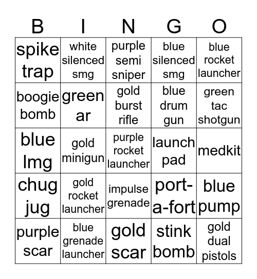 Fortnite Bingo 2 Bingo Card