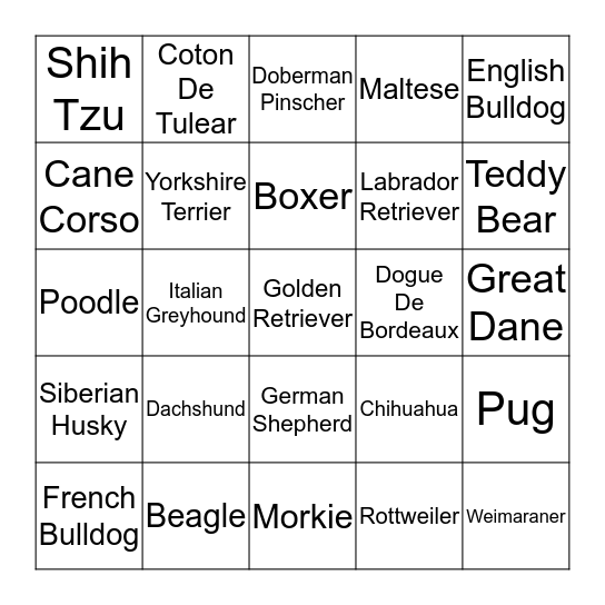 Puppy Bingo Card