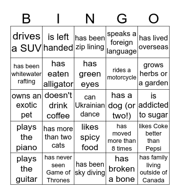 Team Bingo Card