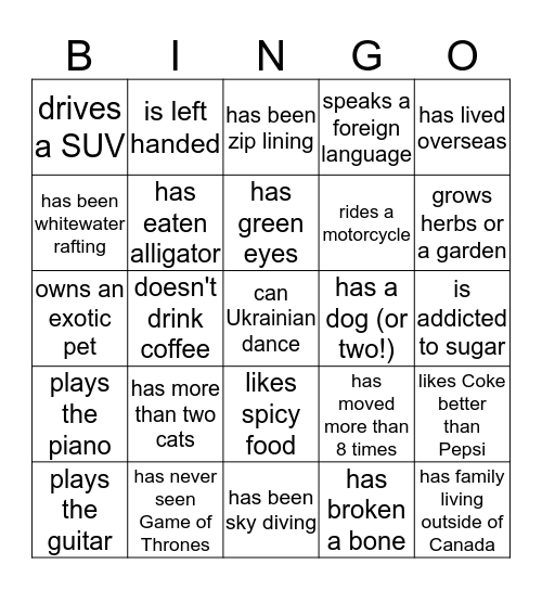 Team Bingo Card