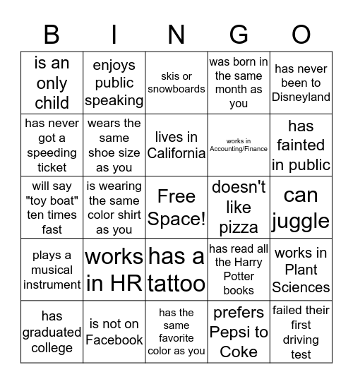 Find a Simplot Intern who... Bingo Card