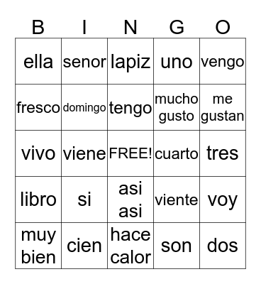 SPANISH Bingo Card