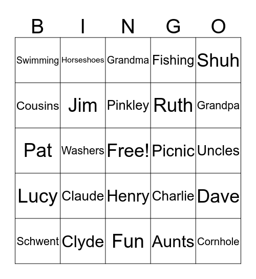 Family Reunion Bingo Card