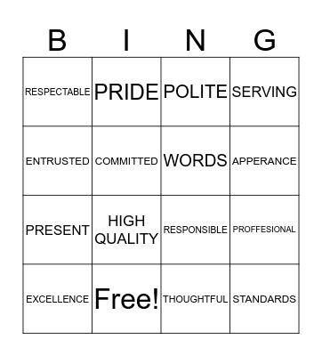 P R O U D Bingo Card