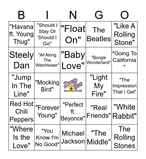 Jimmy Geez Music Bingo Card