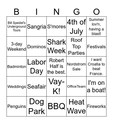 Summer Bingo! Bingo Card