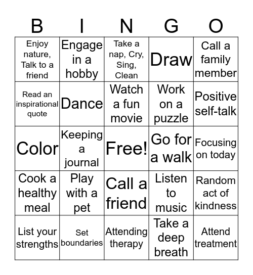 Coping Skilss Bingo Card