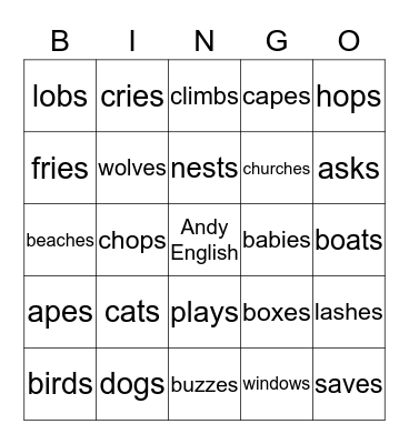 Second Sound of S Bingo Card