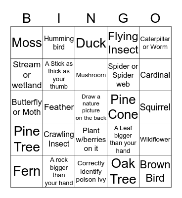 NATURE BINGO  Bingo Card