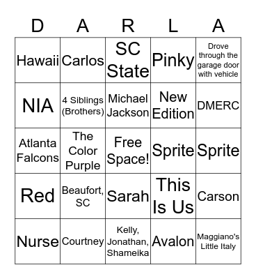 All Things... Bingo Card