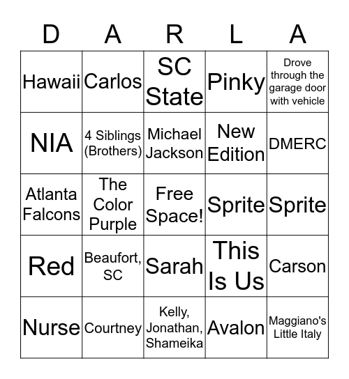 All Things... Bingo Card