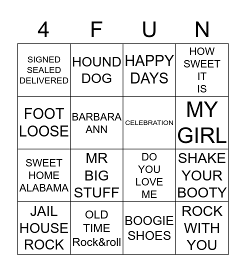 4 CORNERS FUN Bingo Card