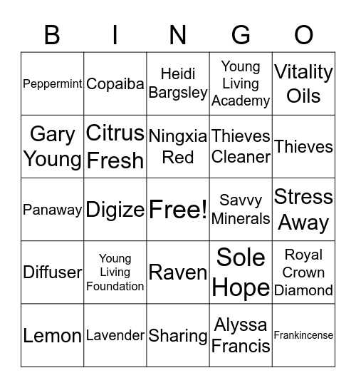 Young Living Bingo Card