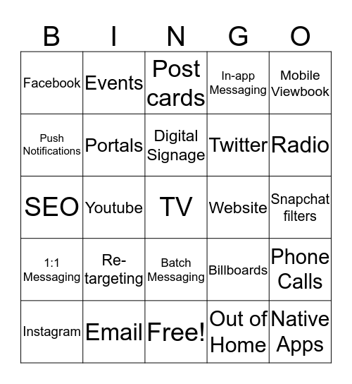 MOBILE CHANNEL BINGO! Bingo Card