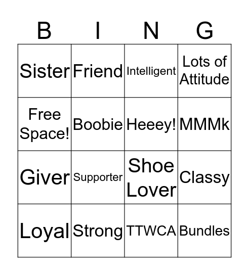 Boobie Bingo Card