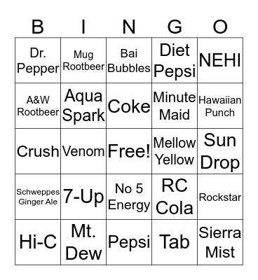 Soda Pop Bingo Card