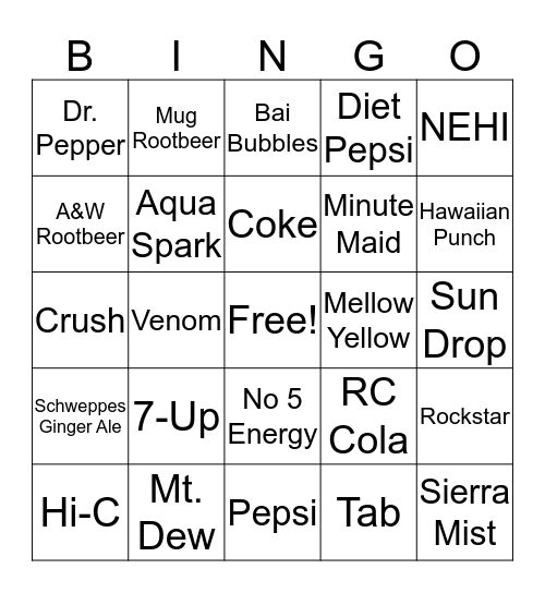 Soda Pop Bingo Card