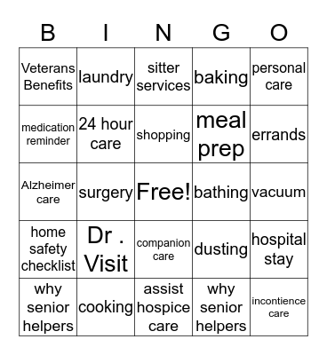Senior Helpers Bingo Card
