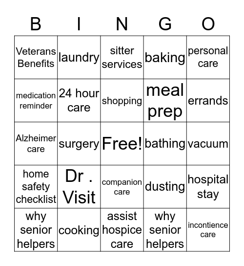 Senior Helpers Bingo Card