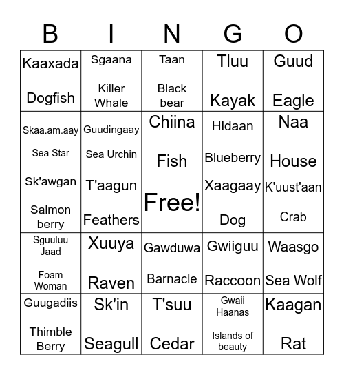 Dii Gwey Bingo Card