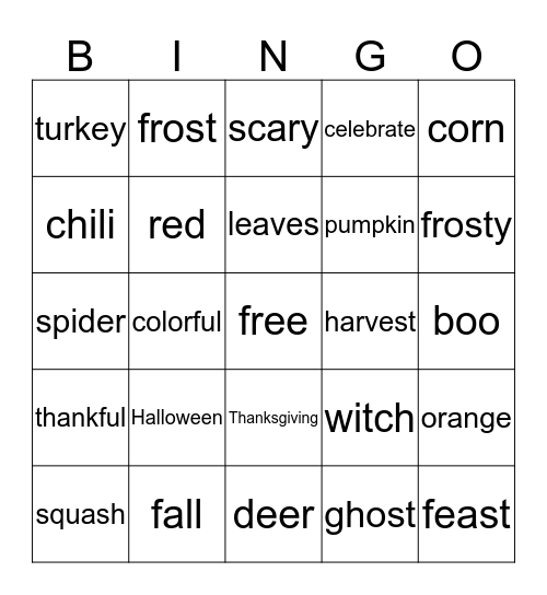 Happy Harvest Bingo Card