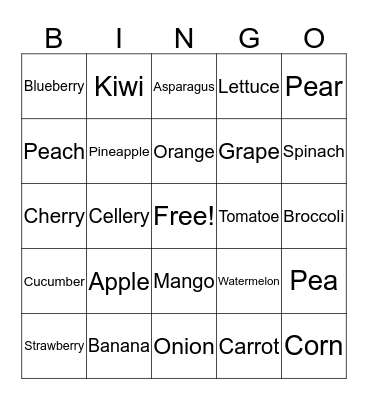 Food Bingo Card