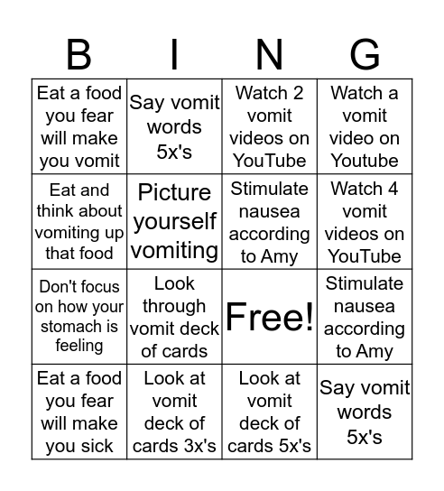 Vomit Bingo Card