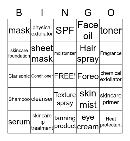 Skincare  Bingo Card
