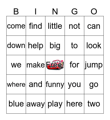 Sight Words Bingo Card