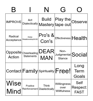 DBT Bingo Card