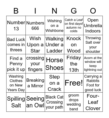 Superstitions Bingo Card