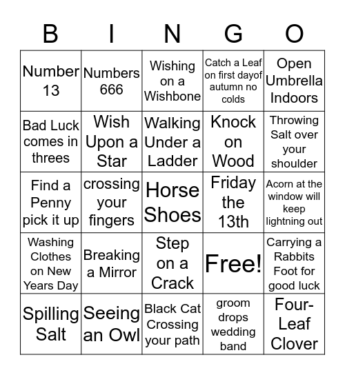 Superstitions Bingo Card