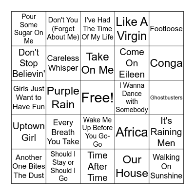 80's Bingo Card