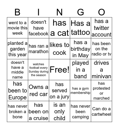 TBS Team Bingo Card