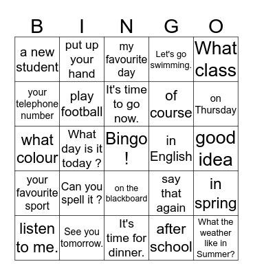 7A  Starter  Bingo Card