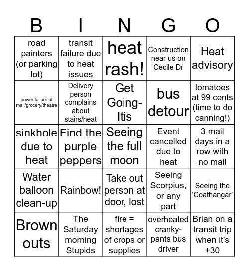 Summer Bingo 2018 Card 4 Bingo Card